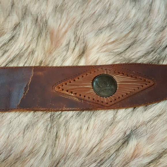 VINTAGE THRASHED SUPER WIDE BOHO LEATHER BELT▪S▪ - Picture 6 of 7